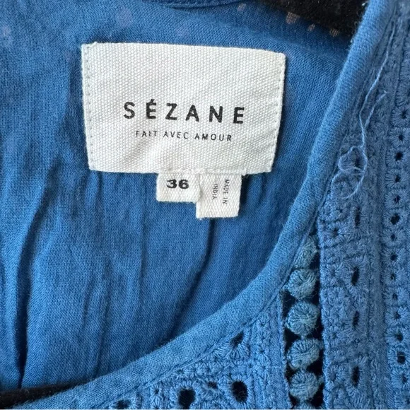 Sezane blue eyelet top with tie back - Picture 4 of 4